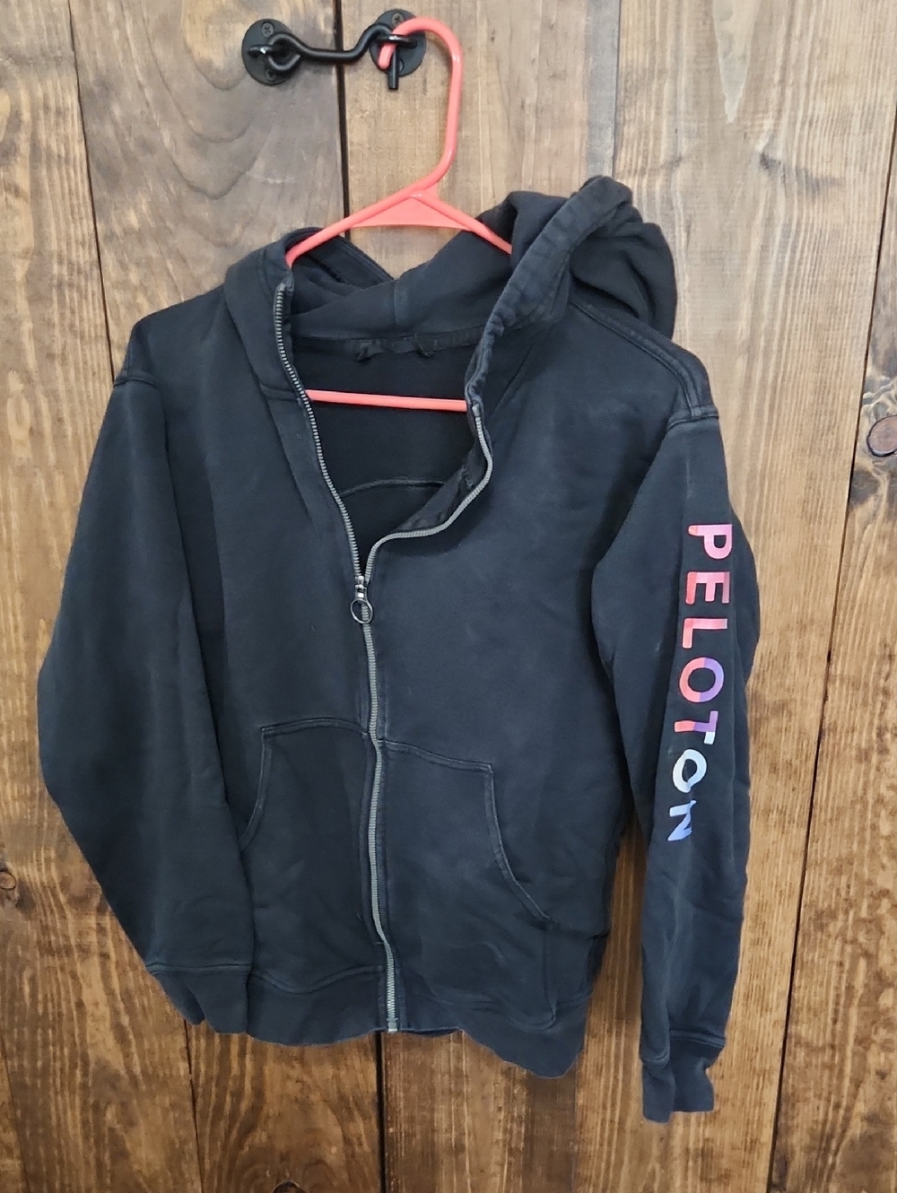 Peloton X Lululemon Black Full-Zip Hoodie with Pink & Blue Sleeve Logo